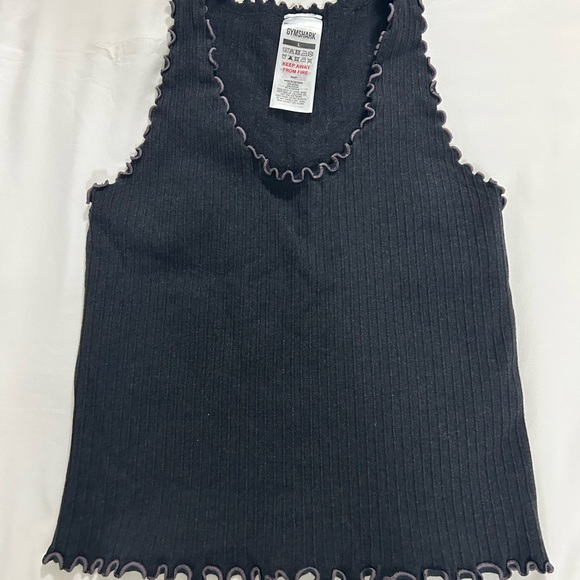 Gymshark Black Ribbed Tank with Ruffle Trim - Picture 1 of 5
